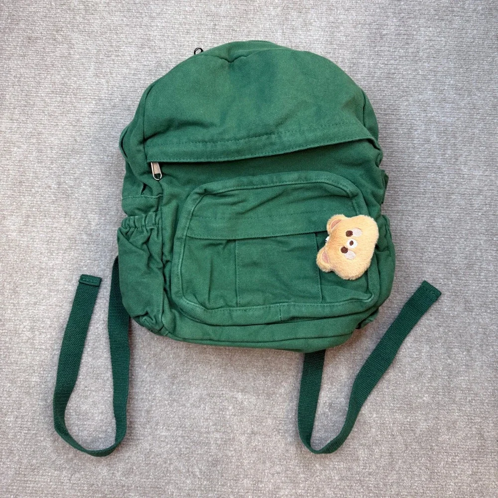 Phaoullzon Cute Green Backpack Purse for Kids Girls Canvas Bag With Pendant
